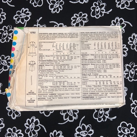 VINTAGE McCall’s 5792 Girls Dress Sewing Pattern - Picture 2 of 2